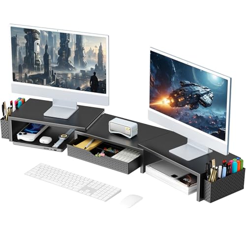gianotter Dual Monitor Stand Riser, Desk Organizer With Drawer Set