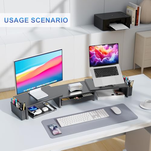 gianotter Dual Monitor Stand Riser, Desk Organizer With Drawer Set